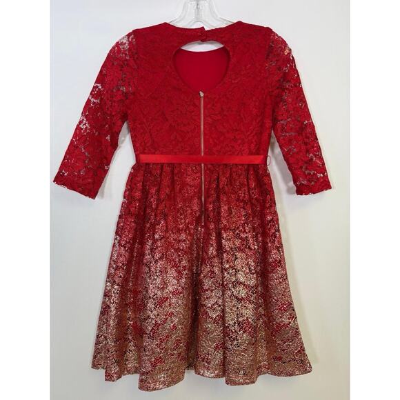 BLUSH Us Angels Girls Red And Gold Lace Dress New Sz 10 Holidays - Picture 2 of 13